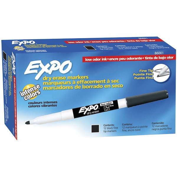 Expo Low Odor Dry Erase Markers, Fine Tip, Black, 12PK 86001 - main